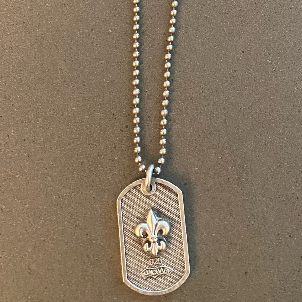 King Baby 925 Fleur De Lis Dog Tag Necklace
